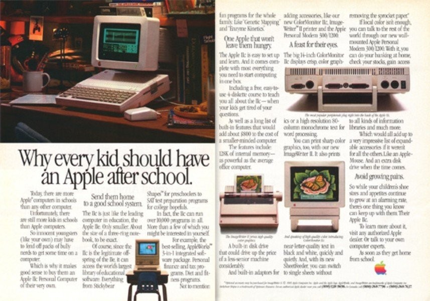每個孩子放學后都應該得到一個蘋果。蘋果電腦廣告，1985年發布。