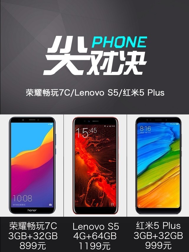 聯想S5、榮耀暢玩7C、紅米5 Plus對比評測 哪款更值得買？